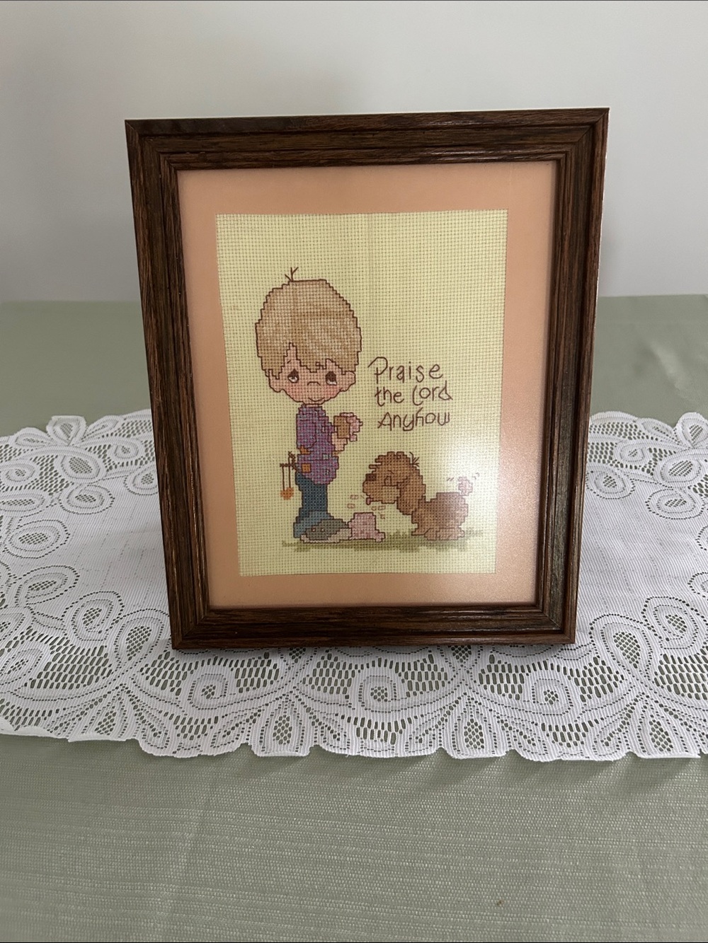 Vintage Handmade Precious Moments Cross-Stitch L 11.5 W 9.5 in